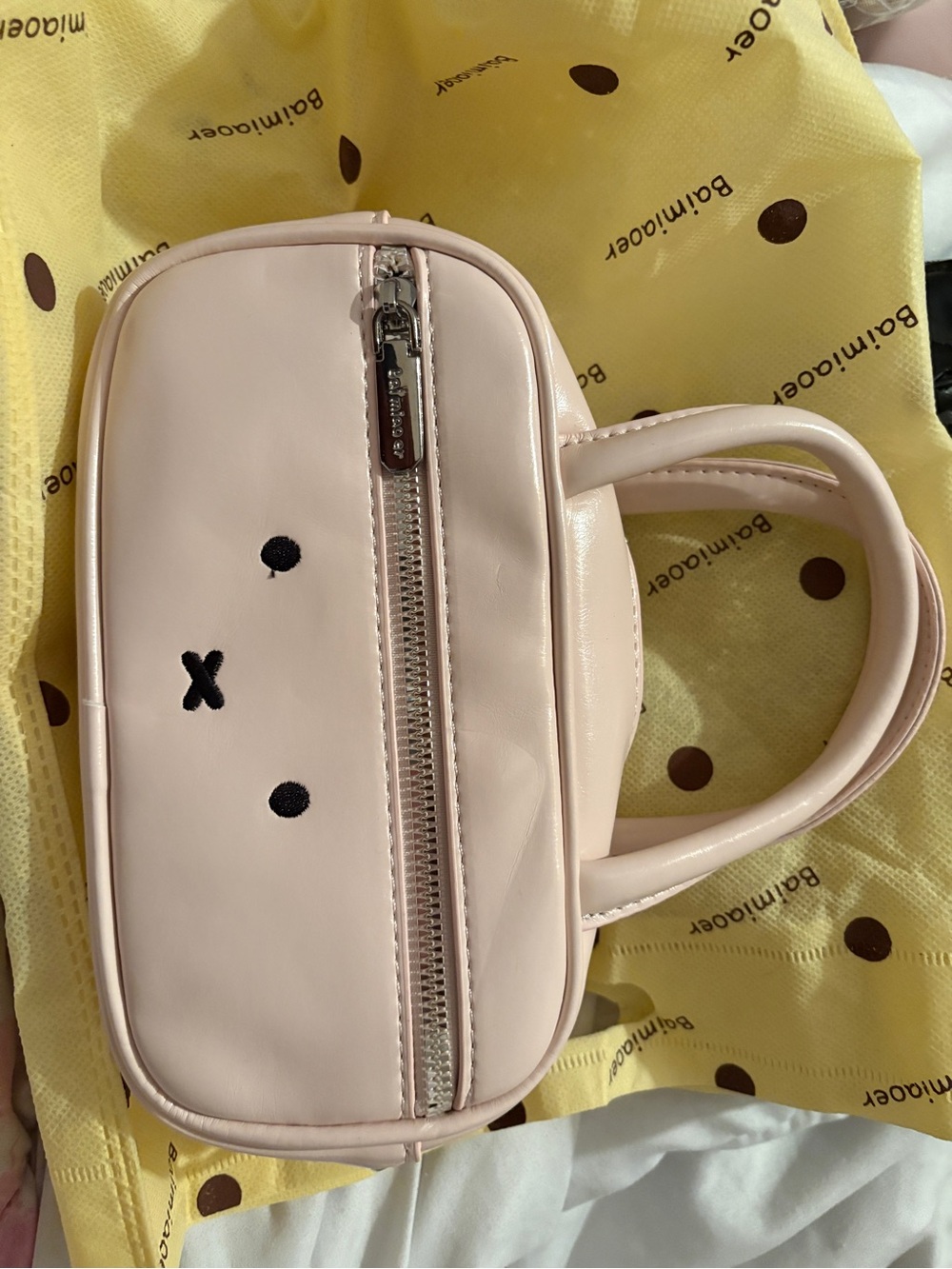 Cute Pink miffy Mini Tote Bag with Front Zip Pocket